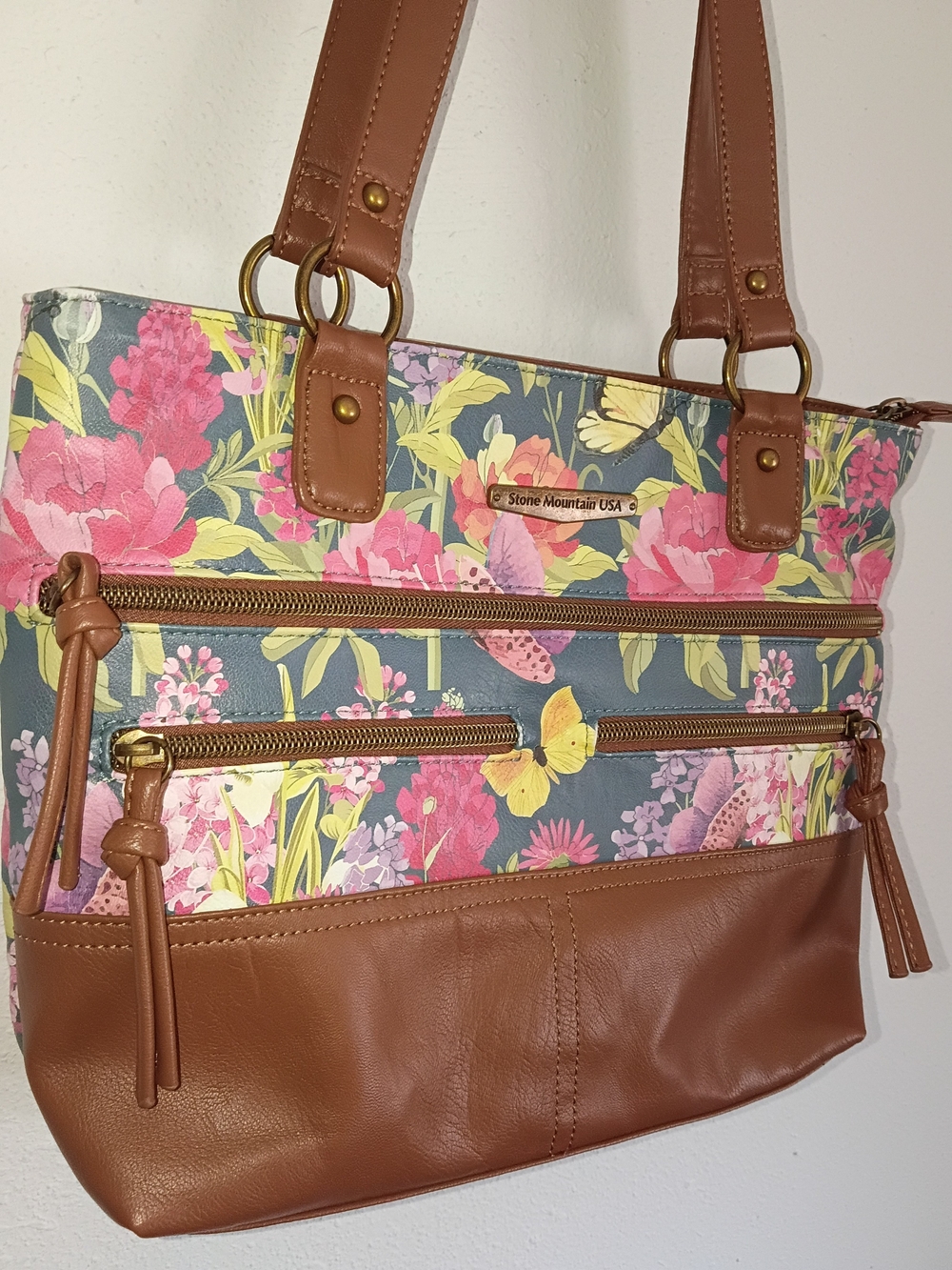 Stone Mountain Floral Tote Bag in Brown and Multicolor